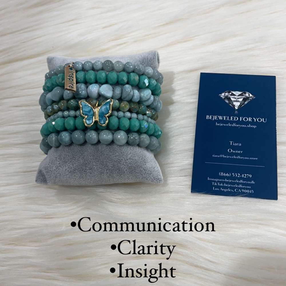 Blue Quartz bracelet set that represents communication, clarity, and insight.